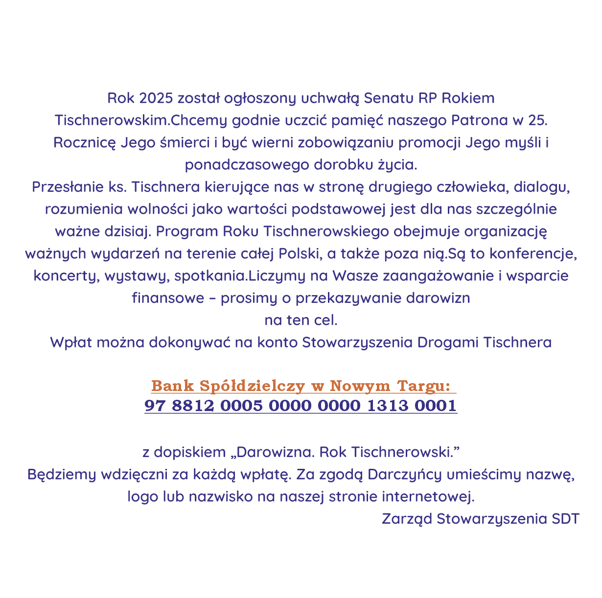 Szanowni członkowie i sympatycy Stowarzyszenia Drogami Tischnera!
